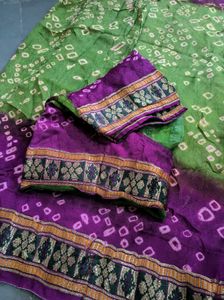 Green Purple Bandhani Saree