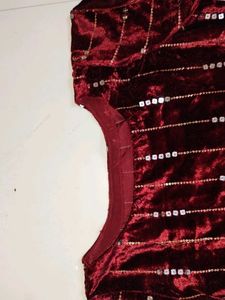 Elegant Maroon Velvet Embellished With Net Plazo