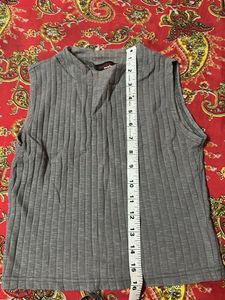 Gray Ribbed Sleeveless Top