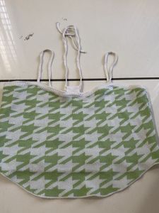 Green Houndstooth Knit Crop Top