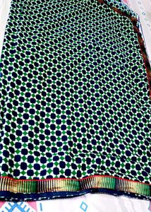 Blue &amp; Green Patterned Saree