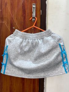 Girl's Gray Skirt with Blue Ribbon