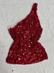 Red Sequin One-Shoulder Top