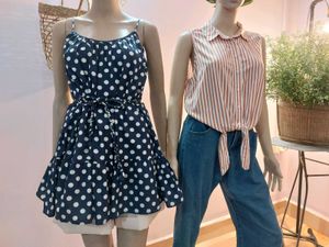 Thrifted Striped Tie-Front Sleeveless Blouse