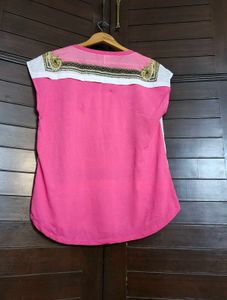 Zishen Women Pink Dog Printed Embellished Top