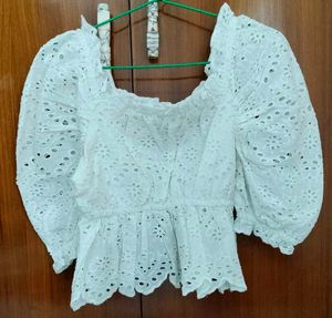 White Schiffli Coquette Top