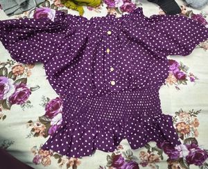 Purple Polka Dot Off-Shoulder Top