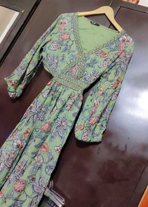 Lime Green Floral Print Maxi Dress For 36 Bust