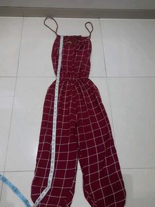 Burgundy Plaid Jumpsuit
