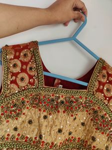 Maroon And Cream Lehenga Set (Women)