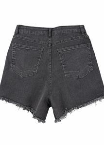 Black Denim Frayed Hem Shorts
