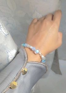 Beaded Blue &amp; Pearl Bracelet
