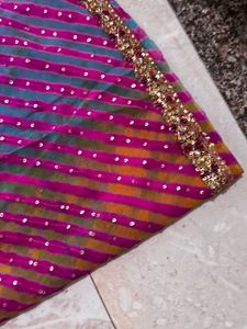Leheriya Saree with Golden Embellished Border