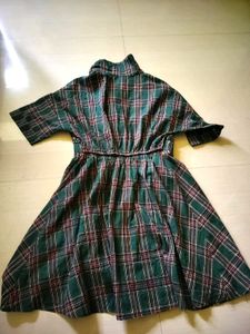 Green Plaid Button-Down Dress