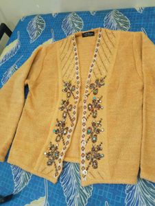 Elegant Embellished Cardigan Knitear Sweater