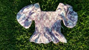 Purple Floral Smocked Peplum Top