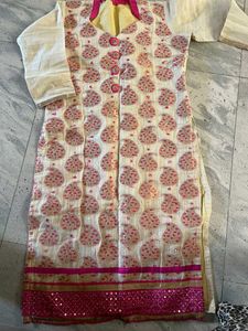 cream dress with dupta and payjama set