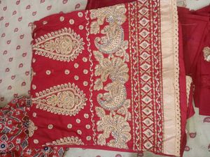 Red Pure Cotton Embroidered Dress Material