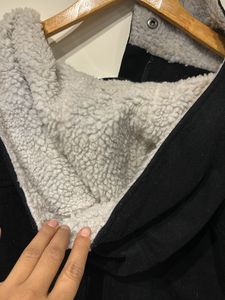 Black Fur Blazer With Hoodie