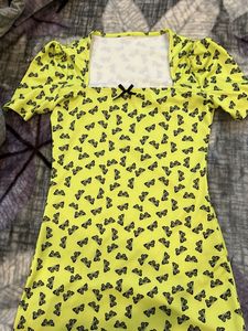 Yellow Butterfly Print Mini Dress