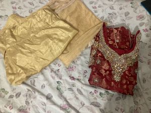 Maroon &amp; Gold Embroidered Indian Set+ 1 Yellow Set