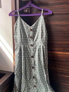 Polka Dot Button-Front Midi Dress