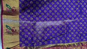 Purple &amp; Gold Sari with Peacock Border