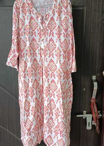 White & Orange Printed Kurta