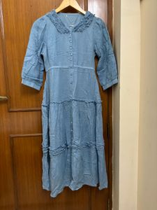 Blue Ruffled Midi Dress