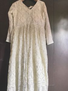 🦢 ✨Mirror Work White Anarkali Kurta With Dupatta