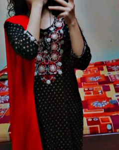 Black Kurta Duptta Set Pant Women Cotton