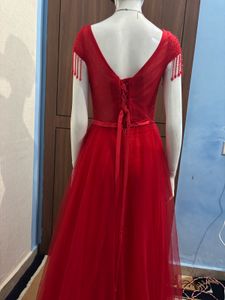 Red Embellished Evening Gown