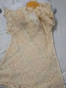 Peach Colour Lace Full Sleeve Top