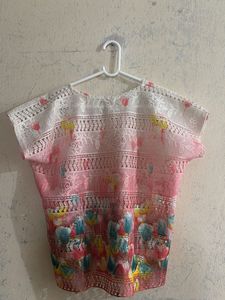 Lace Trimmed Pink Floral Top