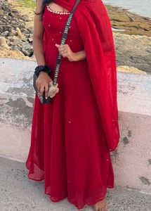 Elegant Red Ethnic Gown with Dupatta