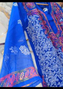 NEW Blue chikan Embroidered Kurta XL