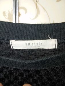 Black Textured Fabric Korean Style Skater Dress