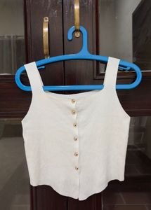 Korean Style Ivory Button-Down Vest Top