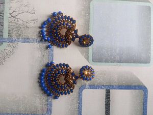 Blue Beaded Statement Earrings
