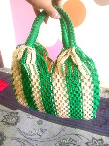 White And Green Combination Bag