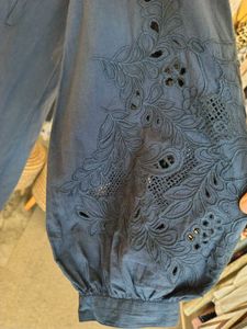 Blue Embroidered Sleeve Co-ords Set
