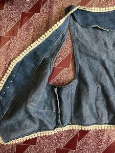 Denim Vest/ Waistcoat with Lace Tri