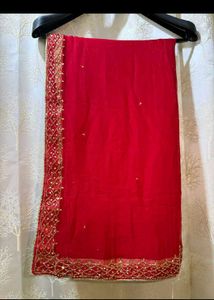 Red Chiffon Saree with Golden handwork