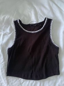 Ribbed Tank with Lace Trim