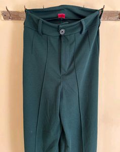 Dark Green High-Waisted Trouser Pants