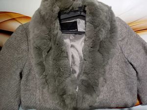 Gray Faux Fur Trim Coat