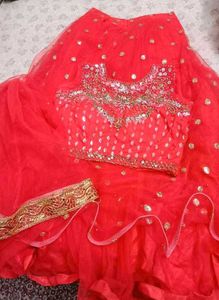 Red Lehnga Set In Net Fabric