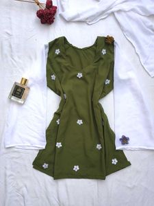 Olive Corset Kurti With Scarf💚