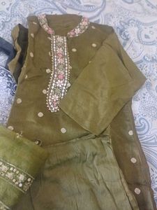 Olive Green Embroidered Kurti
