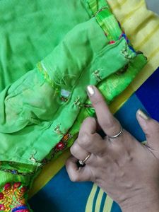 Work Blouse With Copper Thread Embroidery Mirror Work